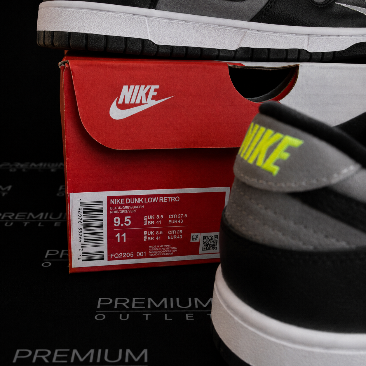 Nike Dunk Low "Black Cool Grey Volt Mini Swoosh"