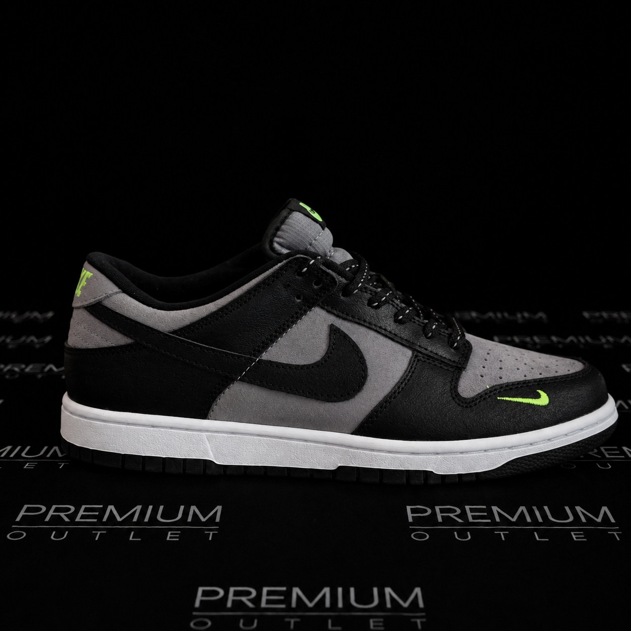 Nike Dunk Low "Black Cool Grey Volt Mini Swoosh"