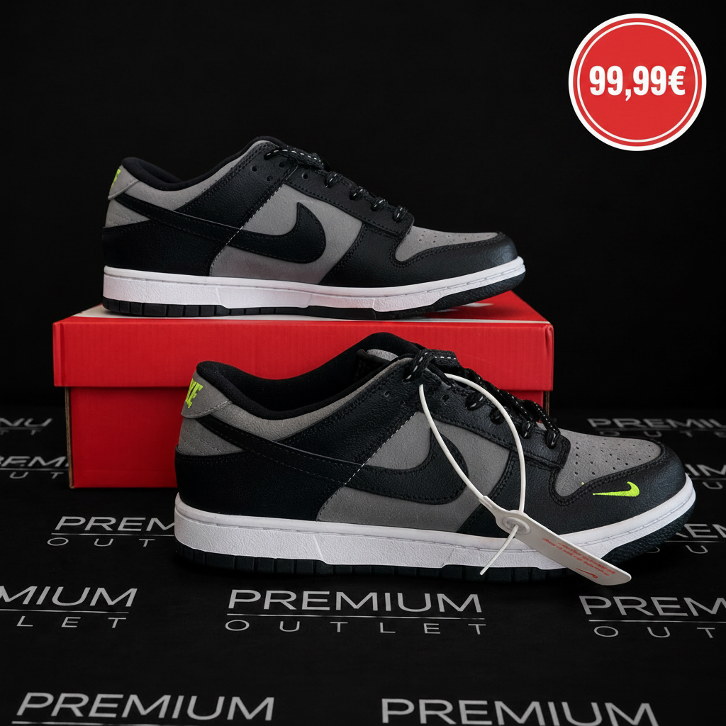 Nike Dunk Low "Black Cool Grey Volt Mini Swoosh"