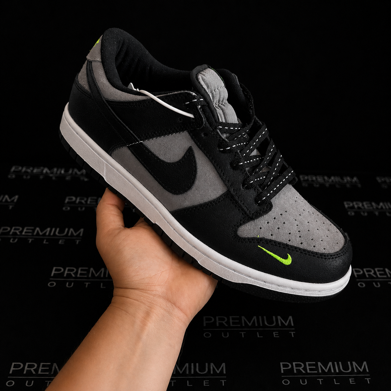 Nike Dunk Low "Black Cool Grey Volt Mini Swoosh"